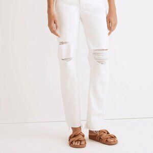 Madewell The Perfect Vintage Straight Jean in Tile White with Ripped Knee